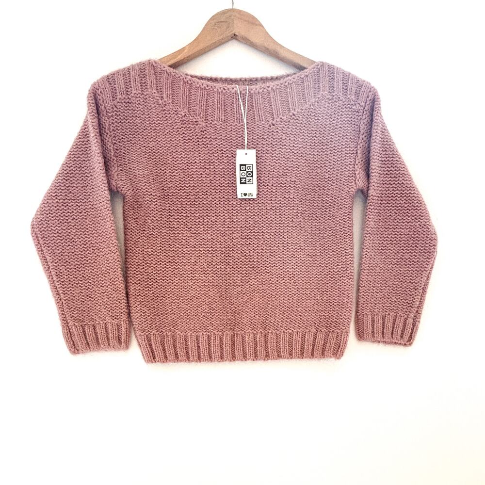Bonton, Pink wool Boatneck Sweater from France, NWT, Size 8